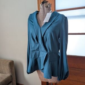 Grace Karin Teal V-Neck Blouse